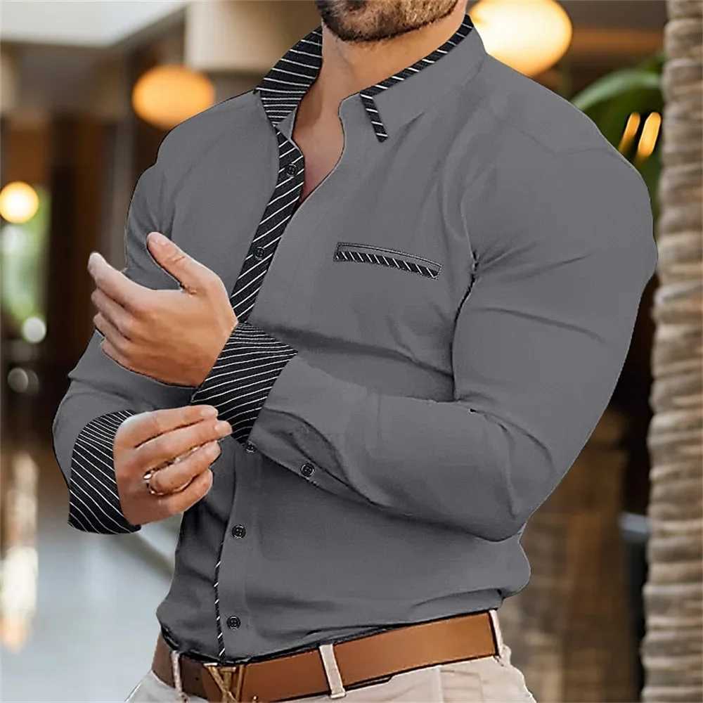 New Solid Color Splicing 3D Digital Printed Shirt Fashionable Luxury Social Mens Party Shirt Comfortable Soft Fabric XS-6XLXJ250121