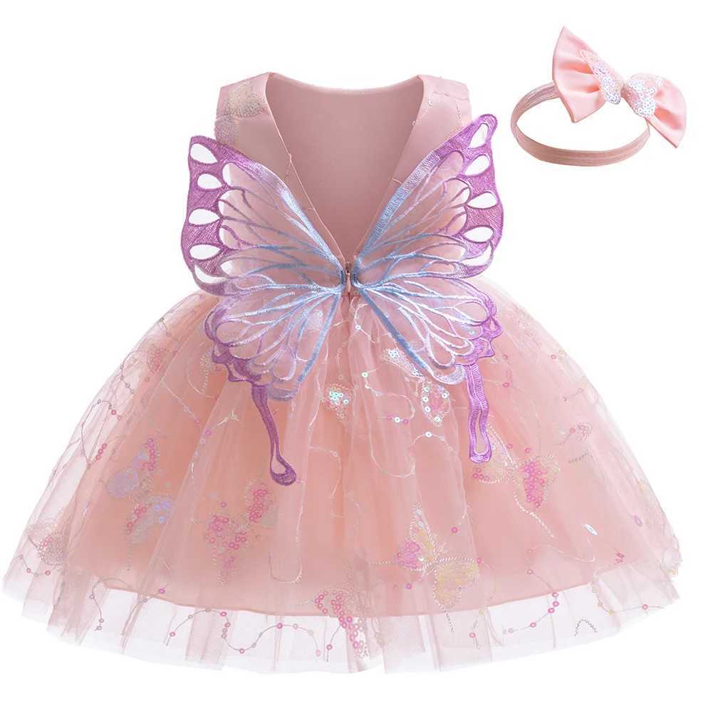 LZH Beading Princess Dress Fashion Kids Girls Sequined Butterfly Wing Dress+Headband 2PCS Newborn Baby Birthday Gown 0-5 Years X250203