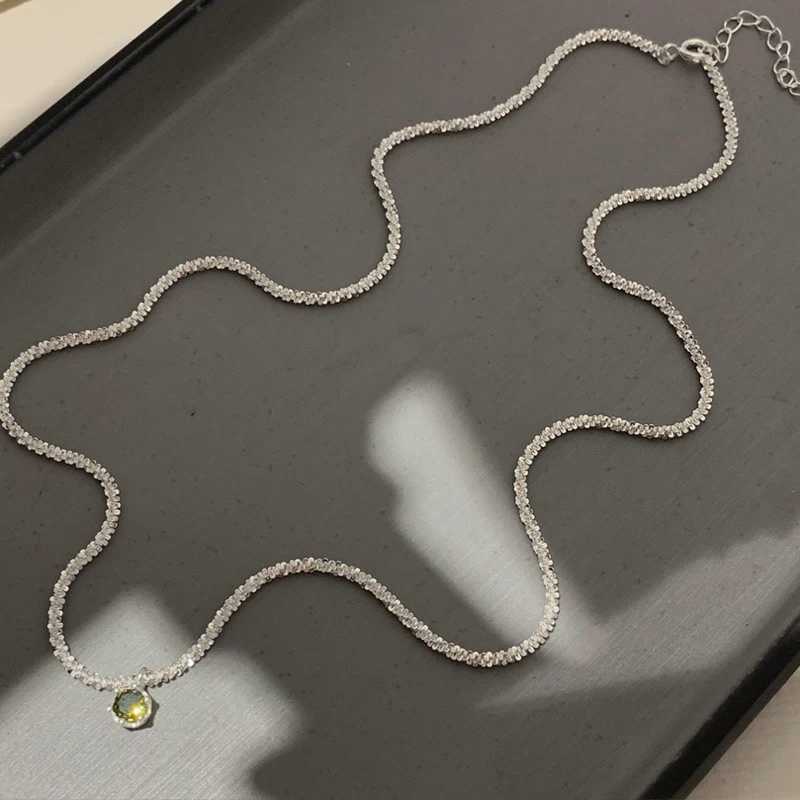 VENTFILLE 925 Sterling Silver Green-Diamond Gypsophila Necklace For Women Flash Temperament Clavicle Chain Girlfriend Gift 2023XJ250114