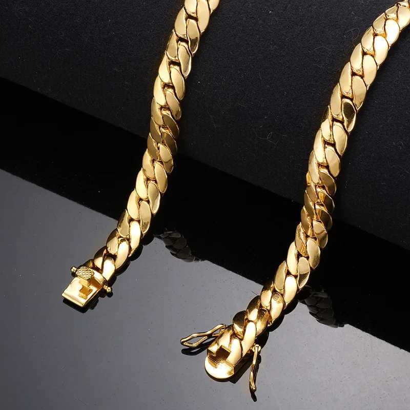 Hip Hop Bling Gold Color Cuban Link Chain Necklaces Tank Chain Mens Whip Chain Necklace Men Rapper Jewelry Drop ShippingXJ250121