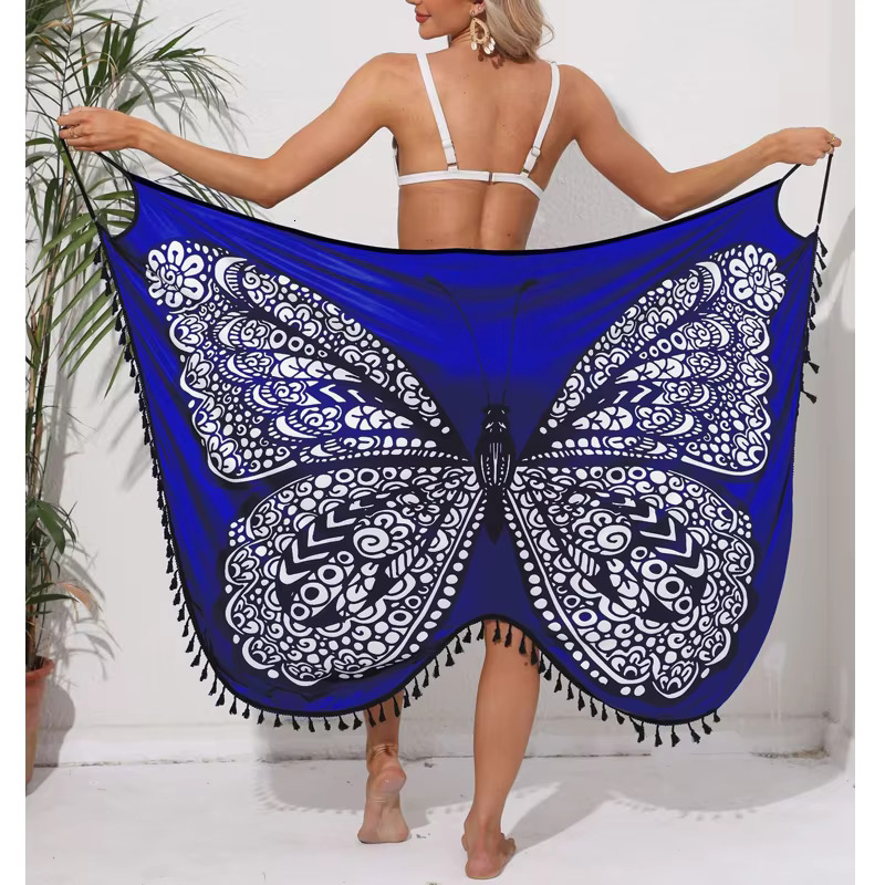 Bikini Sexy Butterfly Print Cover Up Swimwear Women Dress Summer Tunic Bath Sarong Wrap Skirt Swimsuit Elegant Beachwear