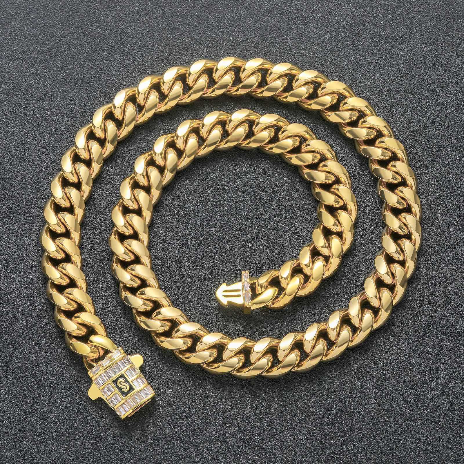 2025 Designer necklace 6mm/8mm/10mm/12mm/14mm Miami Cuban Stainless Steel 14K 18K Gold Plated Monaco Cuban Link Chain Necklace Hip Hop Jewelry