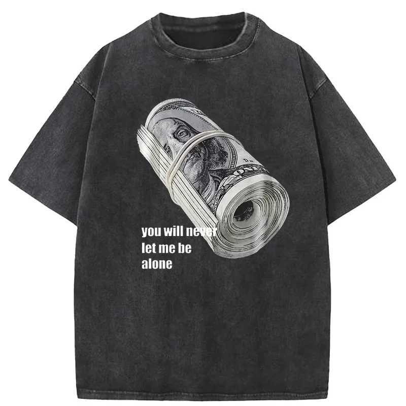 Bundle of Banknotes Vintage Tshirt Men Streetwear Hip Hop Print T-Shirt Harajuku Summer Cotton Washed Tshirt Clothes X250203