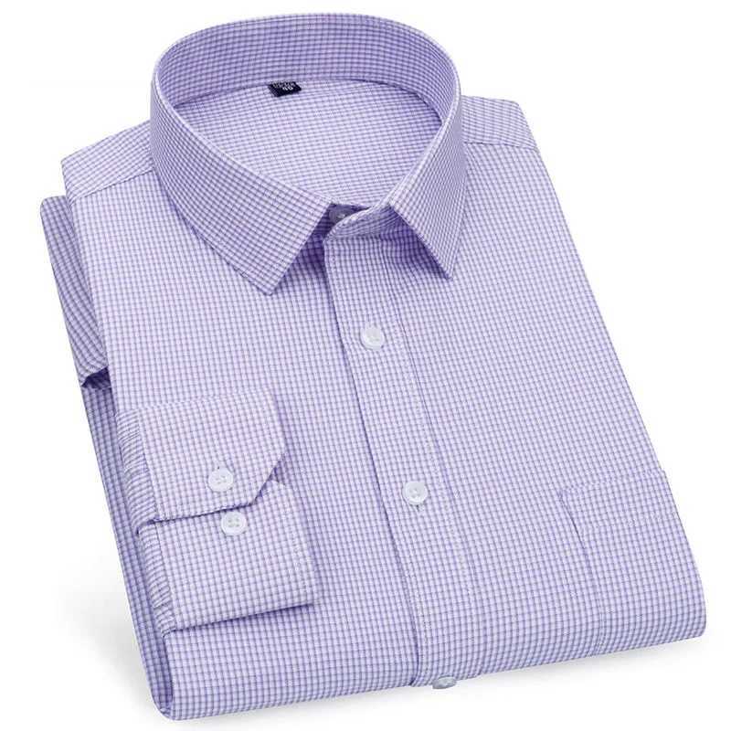 High Quality Mens Business Casual Long Sleeved Shirt Classic Striped Checked Male Social Dress Shirts Purple Blue CheapXJ250121