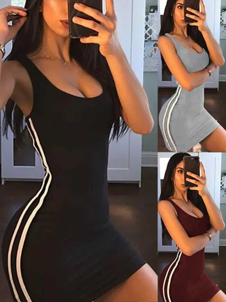 Sexy Wrap Deep U Neck Backless Striped Splicing Bodycon Dress Women Solid Color Sveless Slim Mini Dress Club Party VestidosXJ250115