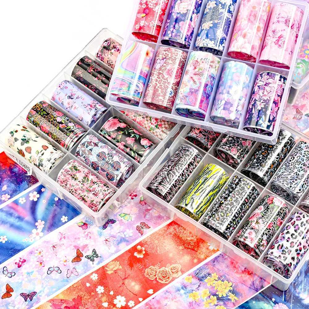 10 Rolls/Box Love Heart Flower Nail Foils Valentines Day Series Nail Transfer Foils Decals Slider Manicure Supplies 4*100cmXJ250120