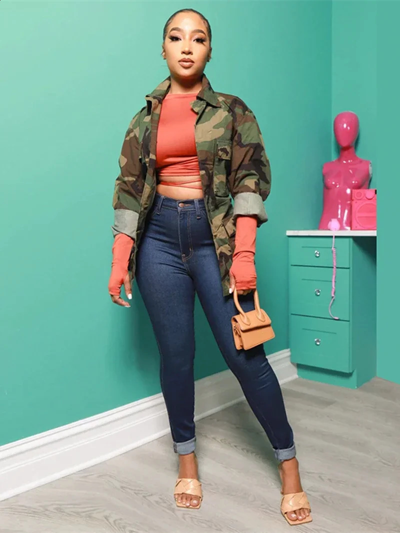 Camouflage Print Big Pocket Jacket Spring INS Clothing Long Sleeve Camo Trench Coat Casual Oversize Cardigan Top Outwear 250114