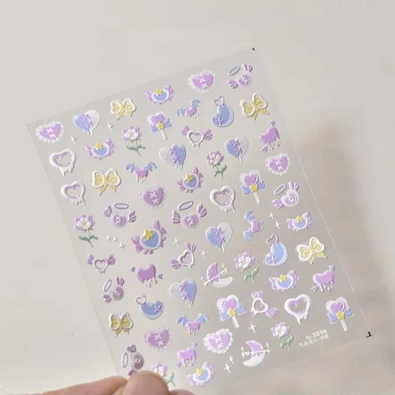 1pc 5D Realistic Relief Stamp Silver Melted Heart Moon Stars Balloon Angel Love Adhesive Nail Art Stickers Decals Manicure CharmXJ250120