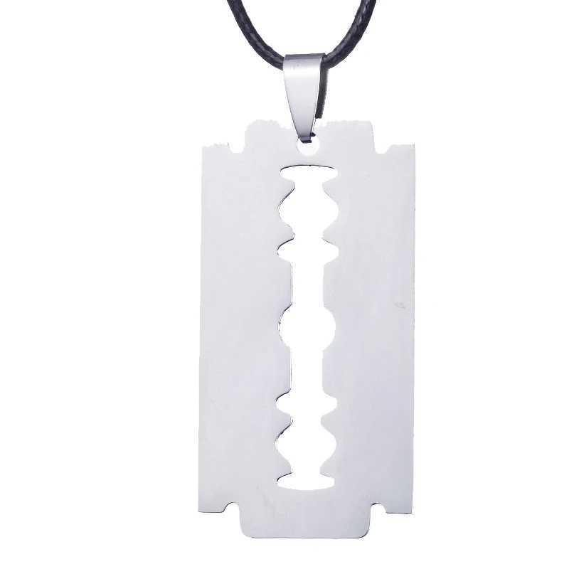 ZRM Jewelry Stainless steel Creative Mens Razor Pendant Black Color Leather Chain Necklace WholesaleXJ250121