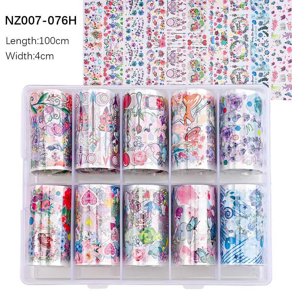 10 Rolls/Box Love Heart Flower Nail Foils Valentines Day Series Nail Transfer Foils Decals Slider Manicure Supplies 4*100cmXJ250120