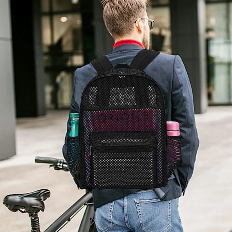 Fashion Women Transparent Backpacks Mesh Backpack Light Weight Rucksack Travel Black Student Bag 250122