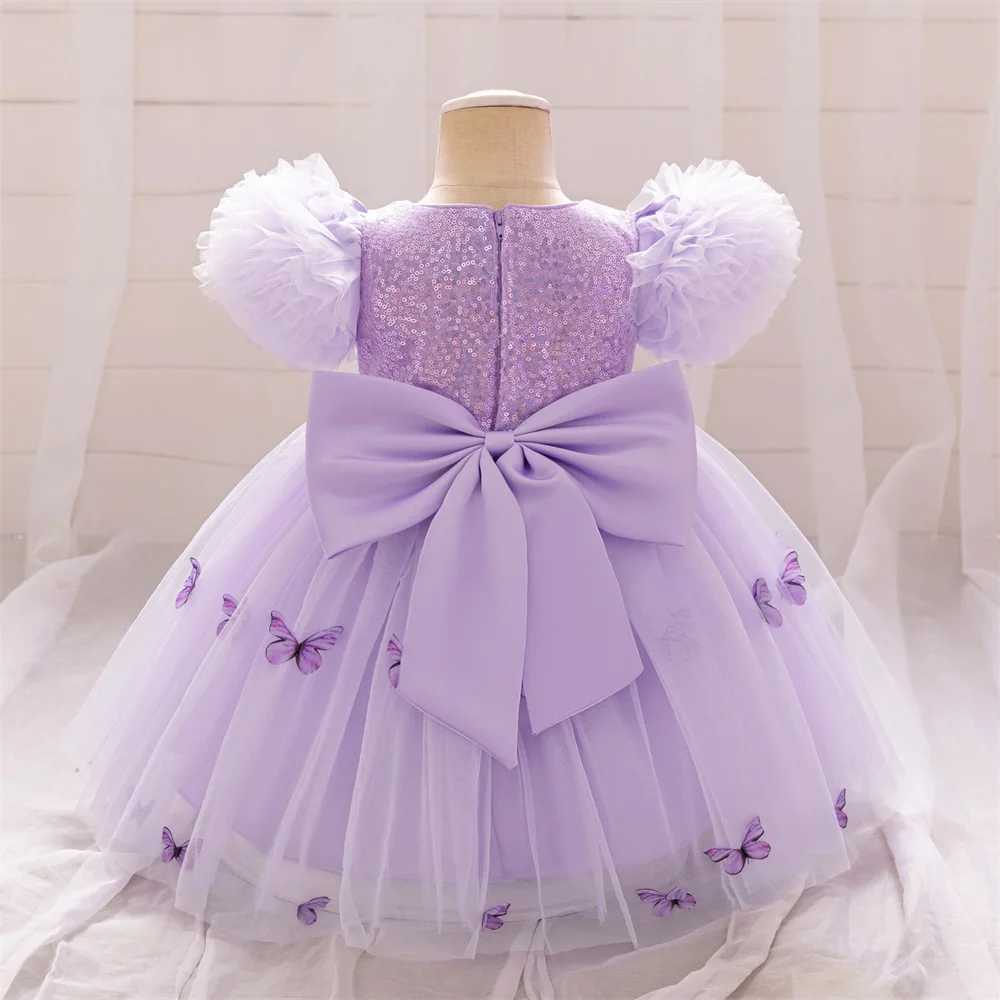 Newborn Photography 3 12 Month Birthday Dress For Baby Girl Clothes Baptism Princess Dress Voile Girls Dresses Purple Party Gown X250203