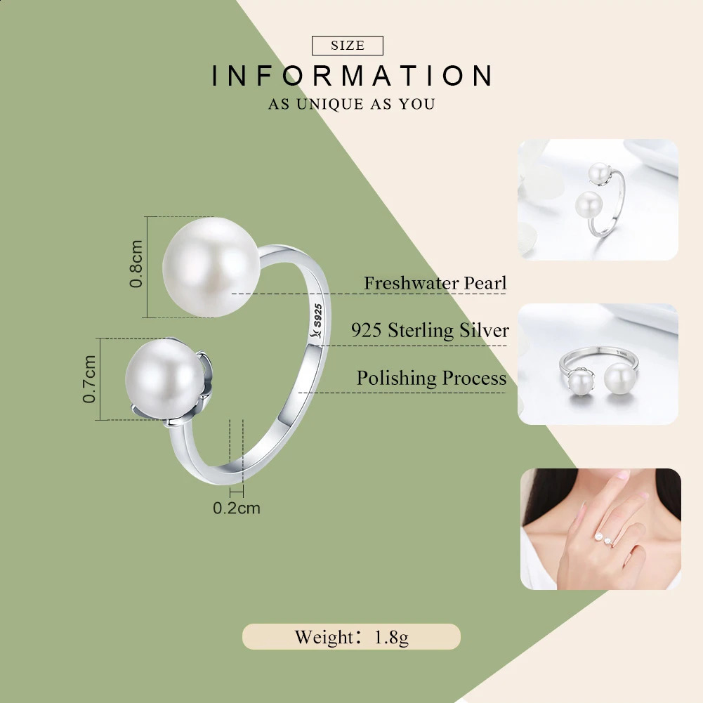 925 Sterling Silver Double Shell Pearl Adjustable Ring Quality Pearl Opening Ring for Women Fine Jewelry SCR192 250121