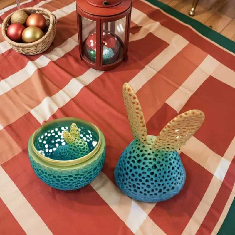 3d Printed Easter Bunny Egg Set Hollow Decoration Crafts Handmade Gift for Kids Perfect Table And Desk Ornament Toy Figurines Free shipping