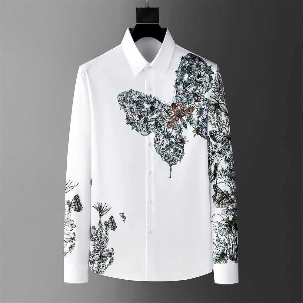 Autumn and winter fashion shirts floral button black and white shirts casual menswear clothing shirts social party luxury newXJ250121