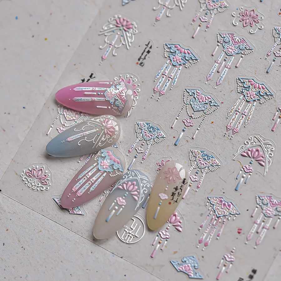 5D Palace Costume Nail Stickers Jade Pendant Fan Flower Chinese Cheongsam Relief Nail Art Stickers Retro Frame Nail Art DecalsXJ250120