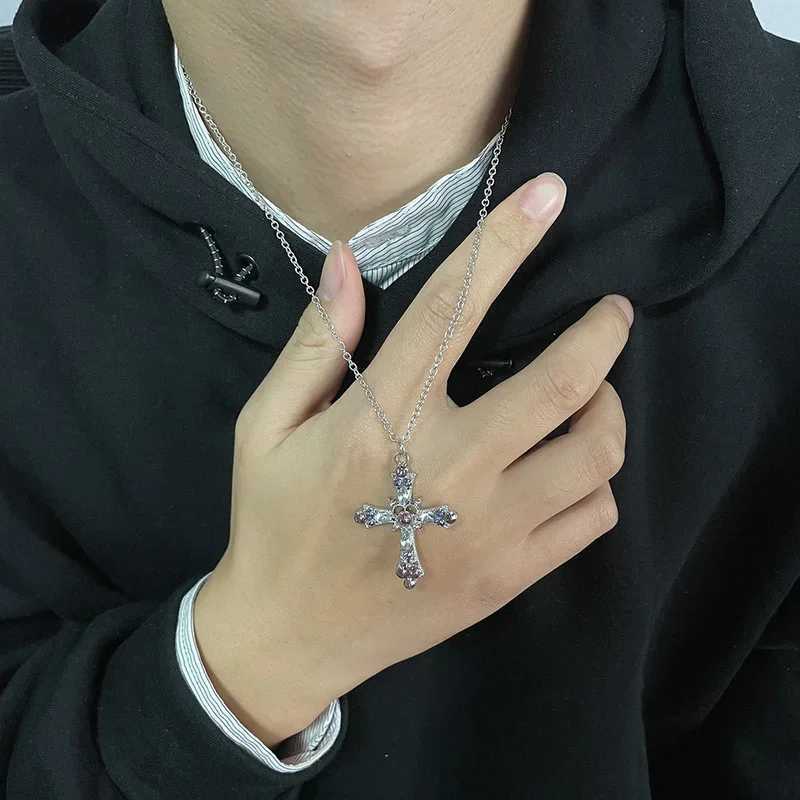 Y2K Fashion Heart Cross Pendant Necklace Pink Crystal Egirl Sweet Cool Clavicle Chain Necklaces Aesthetic Party Jewelry GiftsXJ250121