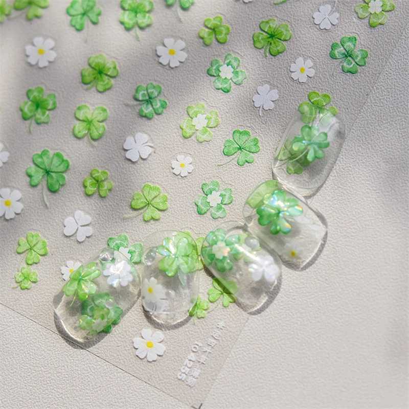 1 Pack 5D Green Four Leaf Clover Nail Art Stickers Summer High Quality Colorful Jelly Flower Aurora Nail Art Decorative StickersXJ250120