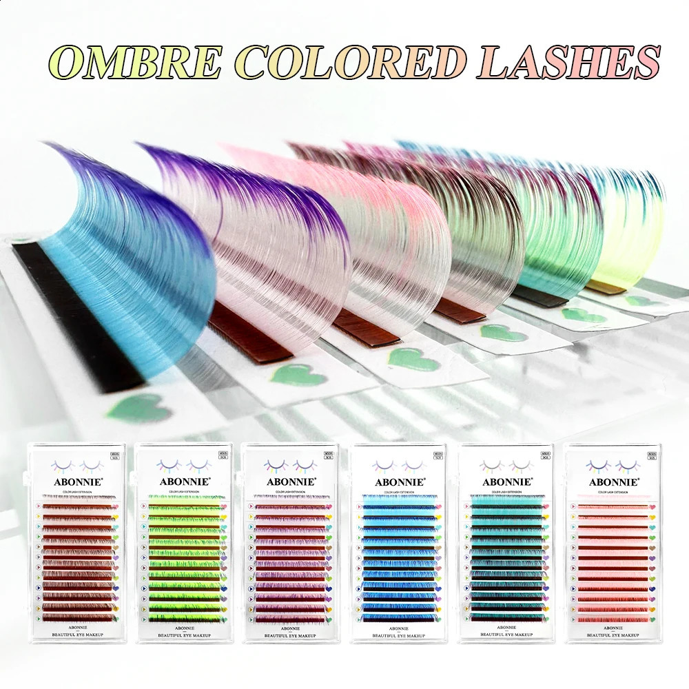 ABONNIE Gradient Red Green Blue Purple Color Eyelash Extension Individual Faux Mink Ombre False Eye Colored Lashes 250110