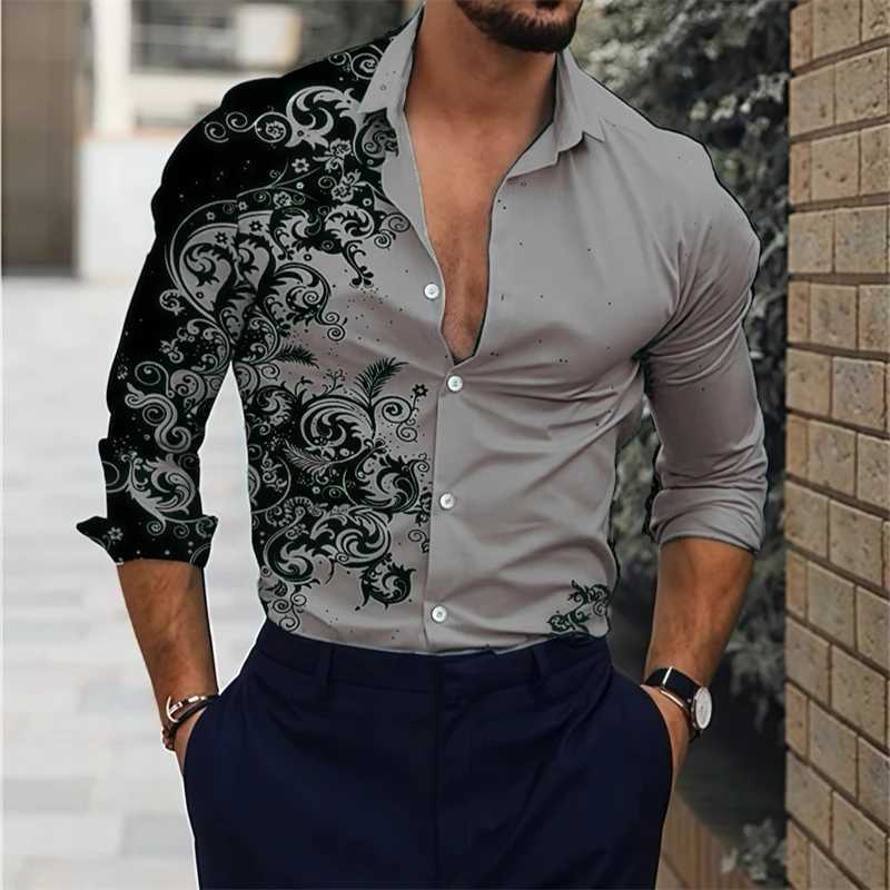 15 color new mens shirt lapel long -sleeved casual shirt 3D printing high -definition pattern comfortable fabric oversized sizeXJ250121