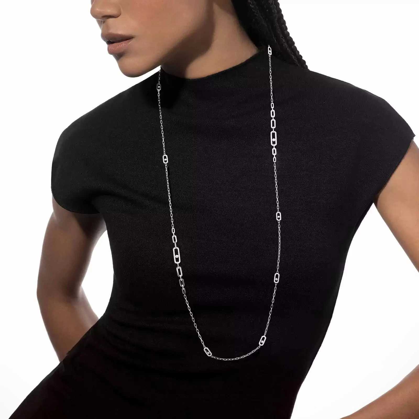 French Luxury S925 Silver Fashion Womens Extra Long Necklace With Movable Diamonds Exquisite Gifts For Banquets And PartiesXJ250114