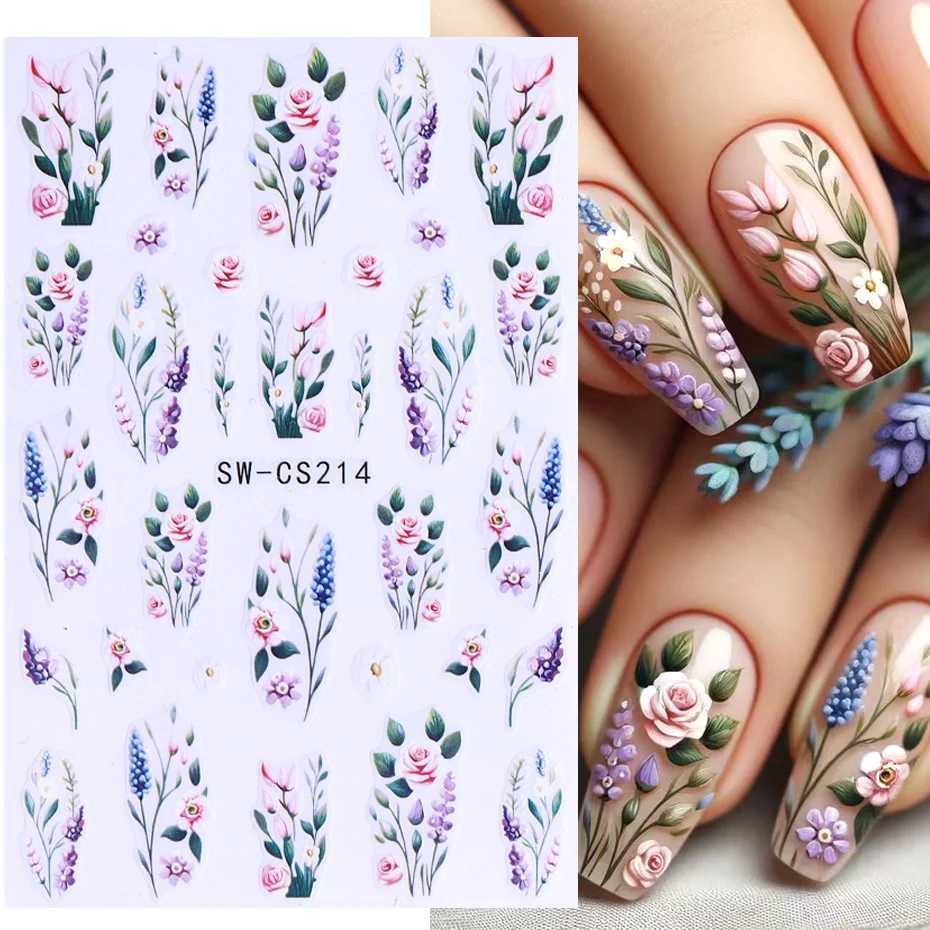 3D Flower Nail Art Stickers Insect Ladybug Bee Butterfly Rose Lavender Tulip Petals Leaves DIY Spring Summer Manicure DecorationXJ250120