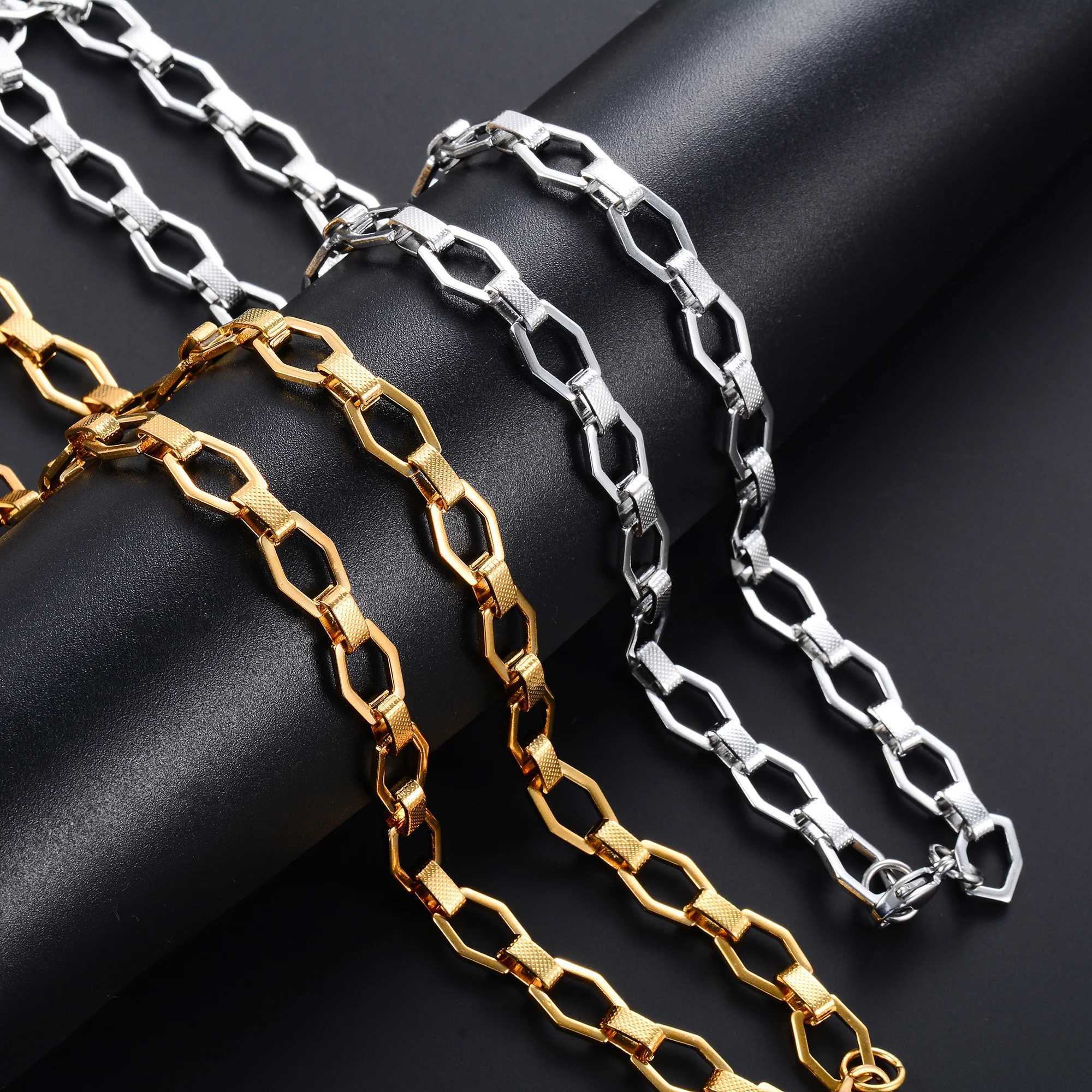 9mm Stainless Steel Link Hexagon Neck Chain Necklace for Women Men Handmade Geometric Chunky Choker Punk Rock Boy Metal JewelryXJ250121