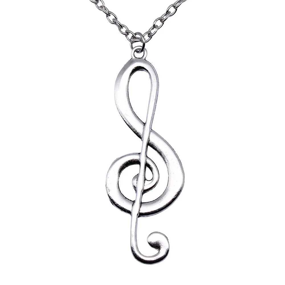 Vintage Antique Silver Plated 61x22mm Big Musical Note Pendant Necklace For Women Men Long Chain Trendy Jewelry AccessoriesXJ250121
