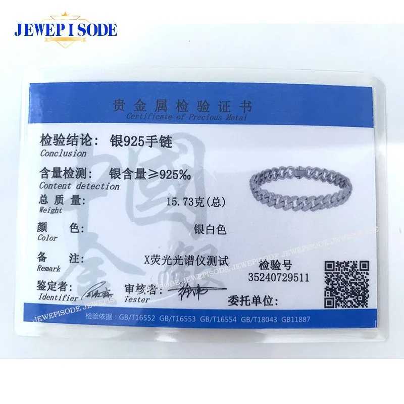 JEWEPISODE 100% 925 Sterling Silver Hip Hop Sparkling Full High Carbon Diamond Charm Cuban Bracelets for Women Men Party Jewelry W250121