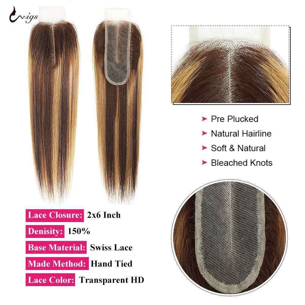 2x6 Clo With Bundles Highlight Yaki Straight 100% Human Hair Brazilian Hair Weave Bundles With 2x6 Kinky Straight CloXJ250120