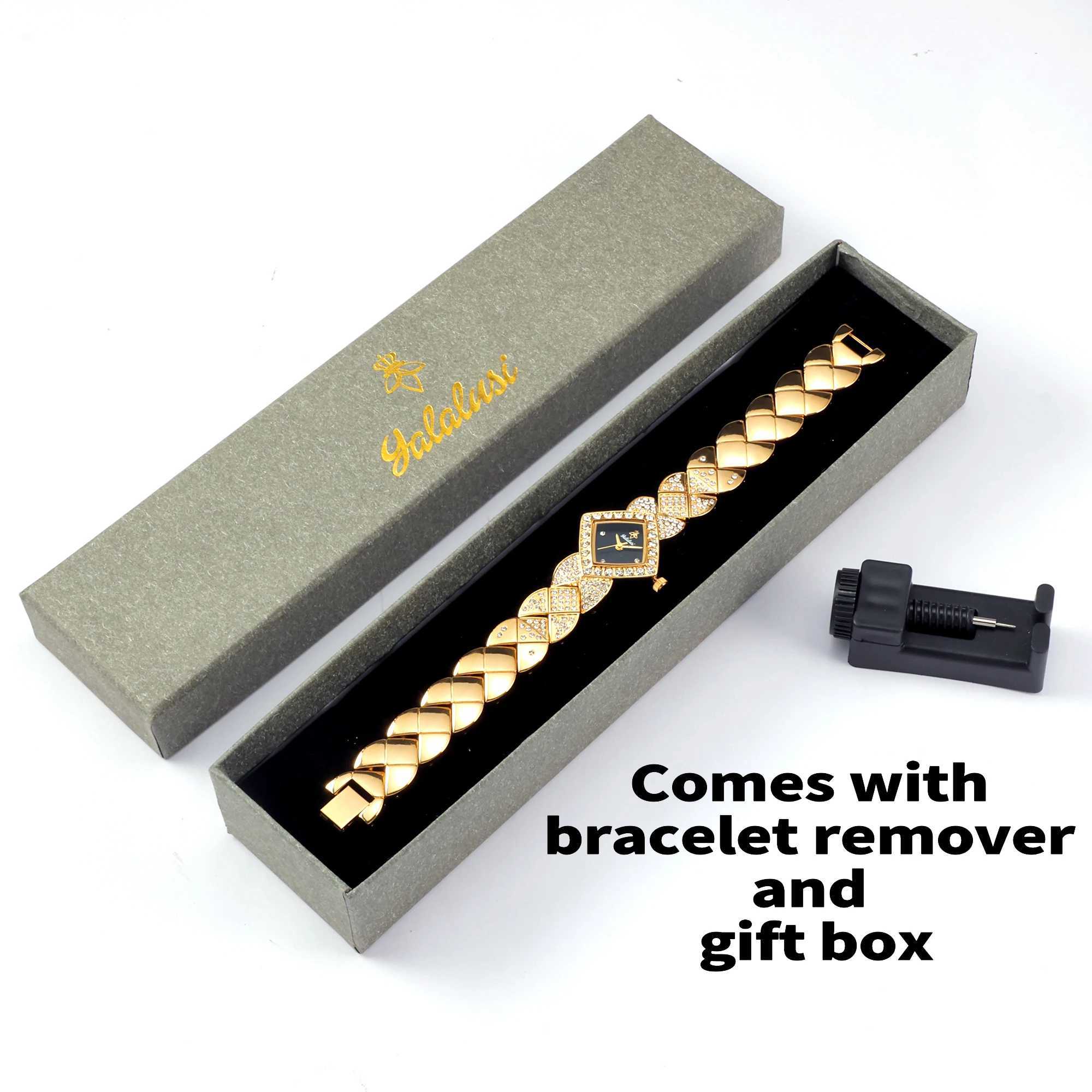 YaLaLuSi Brand Classic Hot Selling Wens Watches Gold Crystal Diamonds Luxury Box Watch Remover Ladies Gift Ion Gold Plating X250203