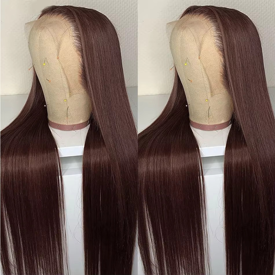 250 Density Chocolate Brown Straight Hair Wig Front 13X4 13X6 HD Lace Frontal Human Colored Wigs Preplucked For Women