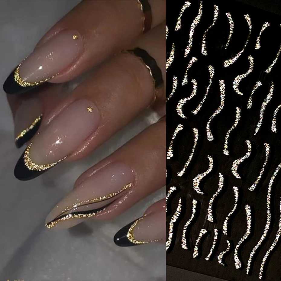 French 3D Nail Decals Stickers Stripe Line French Tips Transfer Nail Art Manicure Decoration Sliver Reflective Glitter StickersXJ250120