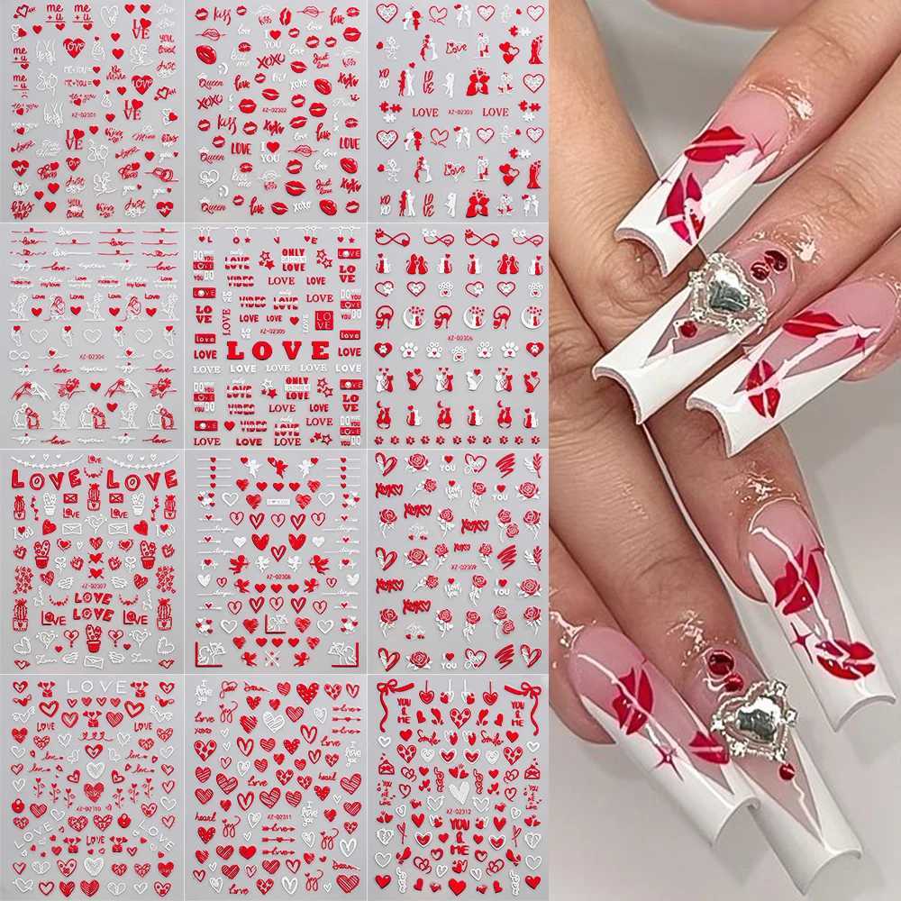 4/6/8/12pcs Red Lip/Love Heart Nail Stickers Valentines Day Nail Decals Self-Adhesive Sexy Red Lips Valentines Nail DecorationXJ250120