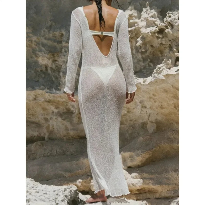 Womens beach dress sheer transparent summer swimsuit womens white bikini 250122