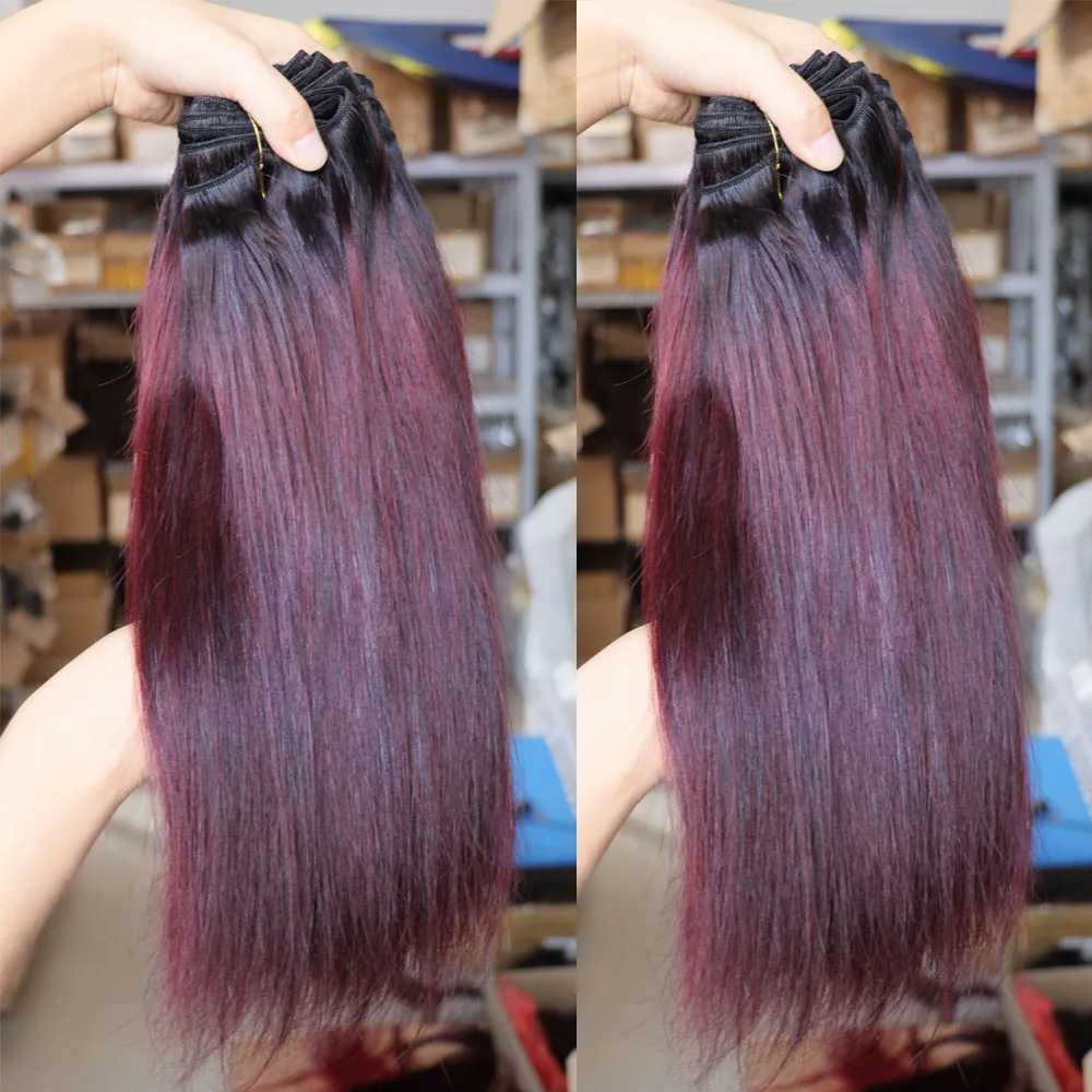 Ombre Dark Red 99J Virgin Remy Human Hair Bundles with Lace Clo 4x4 5x5 2x6 Transparent Weft Weaving Human HairXJ250120
