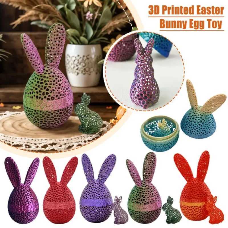 3d Printed Easter Bunny Egg Set Hollow Decoration Crafts Handmade Gift for Kids Perfect Table And Desk Ornament Toy Figurines Free shipping