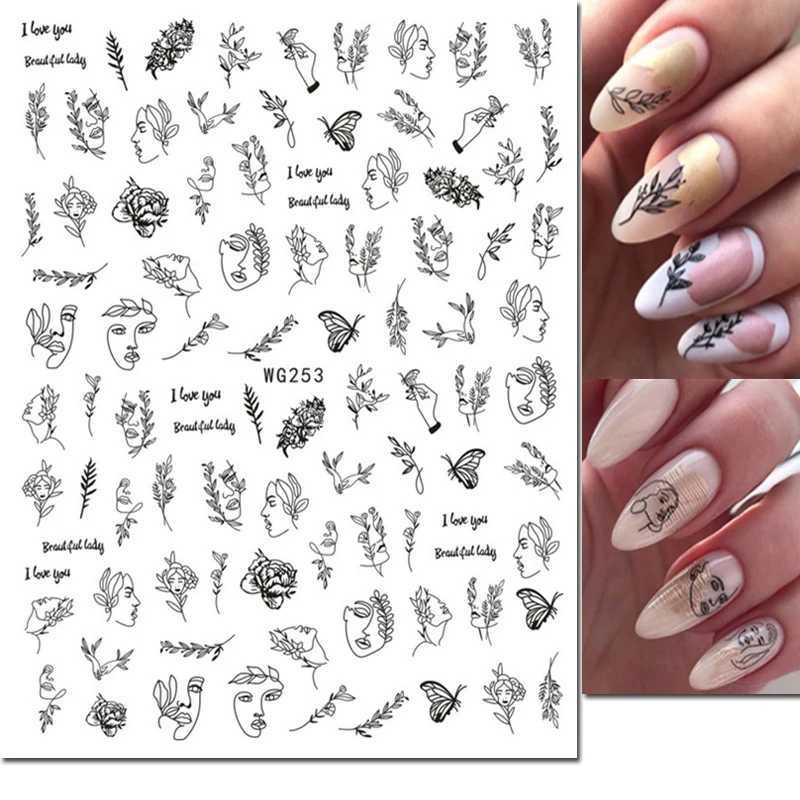 3d Nail Art Decals Tropical Palm Leaves Flowers Laces Faces Adhesive Sliders Nail Stickers Decoration For Nail ManicureXJ250120