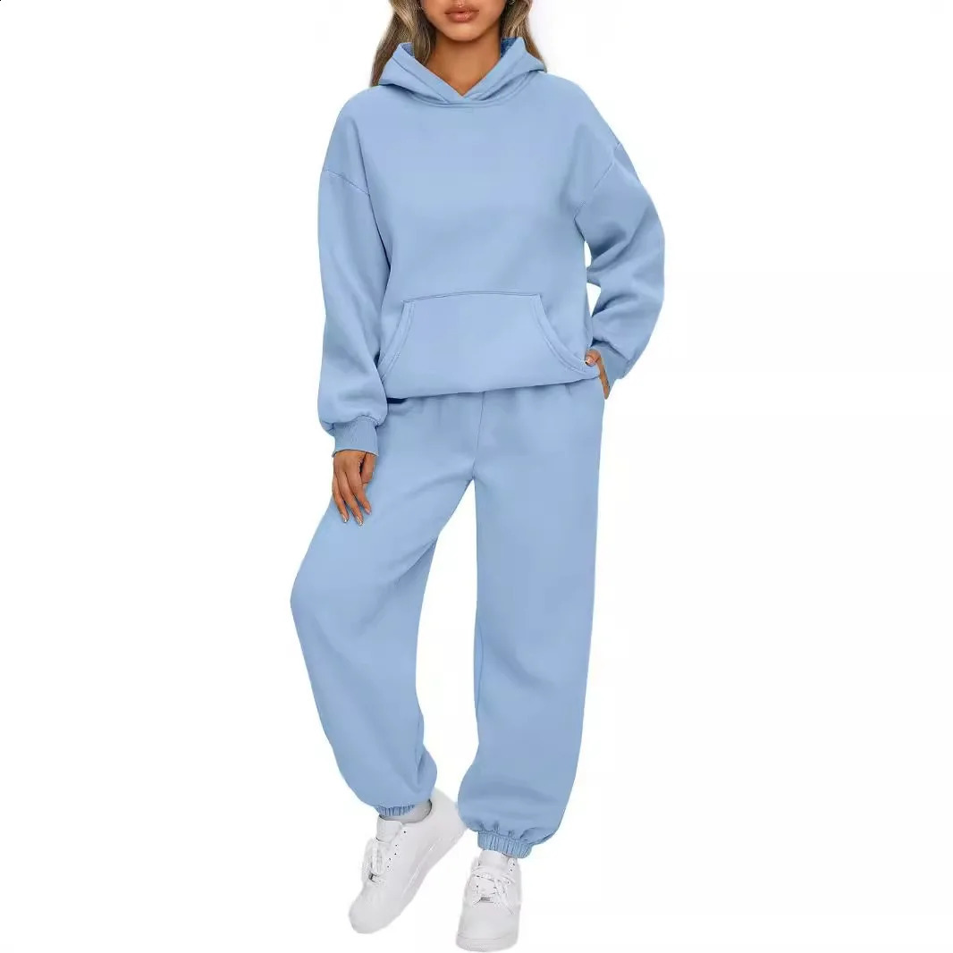 Ladies Sweat Suit Solid Color Hooded Sweatshirt And Pant Tracksuit Women Jogging Sport Set Lounge Wear Autumn Winter Clothes 250122