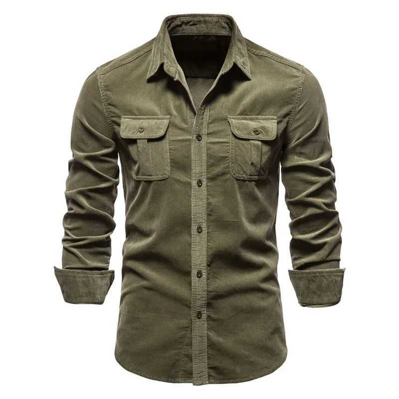 Quality New Single Breasted 100% Cotton Mens Shirt Business Casual Fashion Solid Corduroy Men Shirts Autumn Slim ShirtsXJ250121