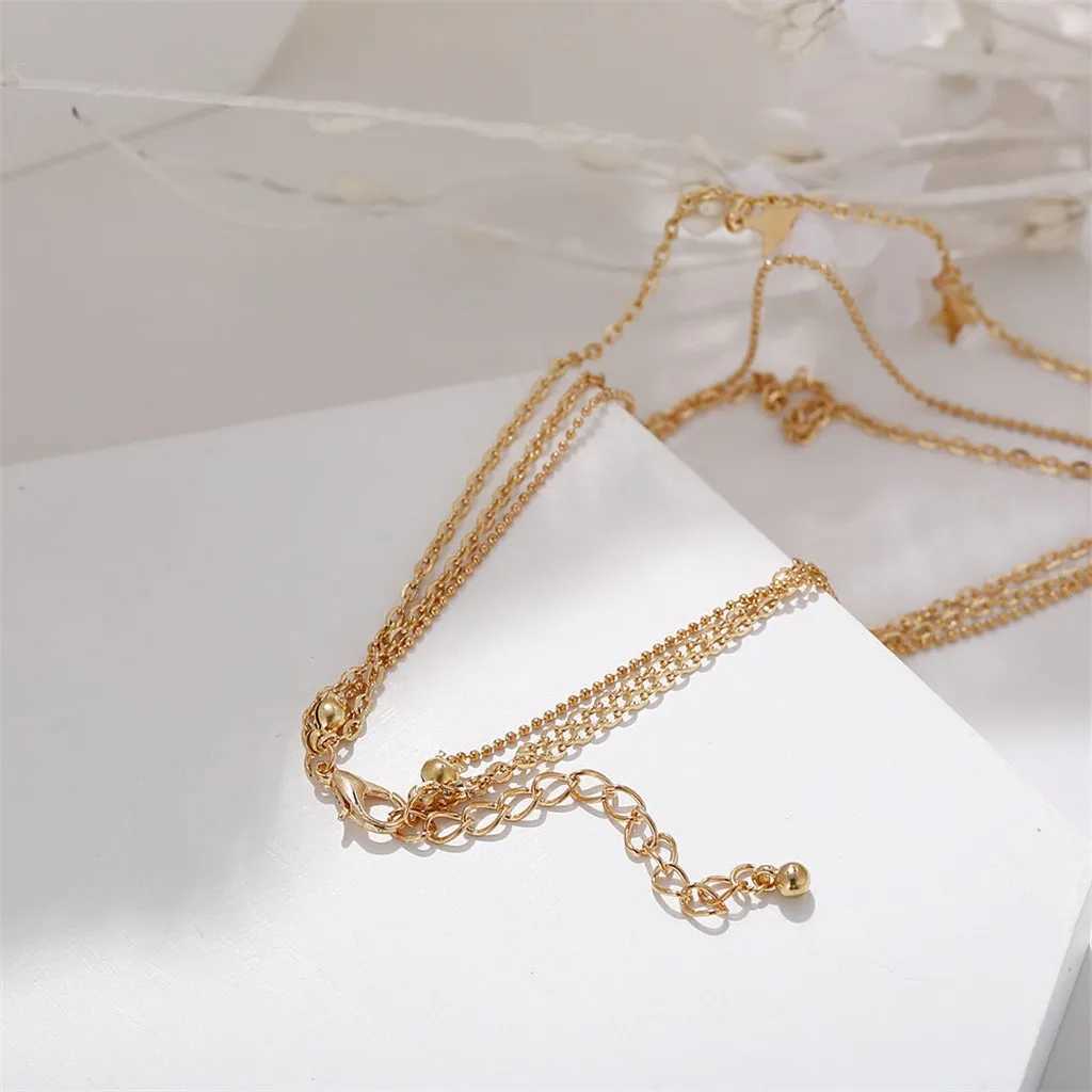 Necklace For Women Fashion Elegant Star Moon Three-layer Necklace Vintage Clavicle Chain Ladies Party Jewelry Necklace 2022XJ250121