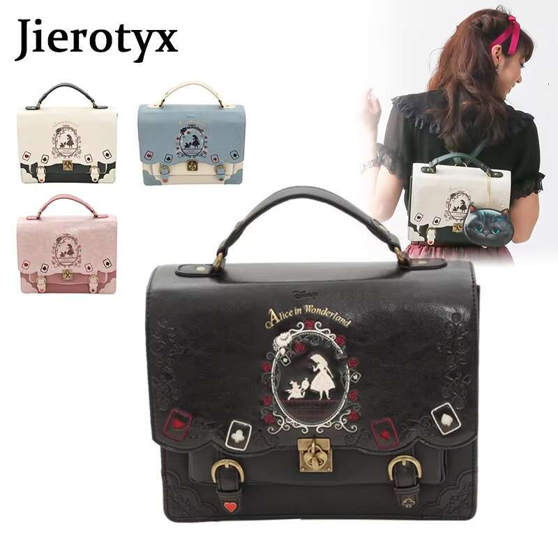 JIEROTYX Girl Alice In Wonderland School Backpack Women Handbags Bag Black Gothic Punk Style Hot Sale