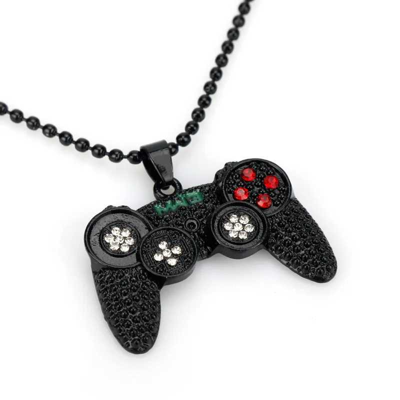 Hip-Hop Jewelry Game Console Handle Necklace Pendant Gold Color Chain Rhinestone Necklace Charms for Children Boys GiftsXJ250121