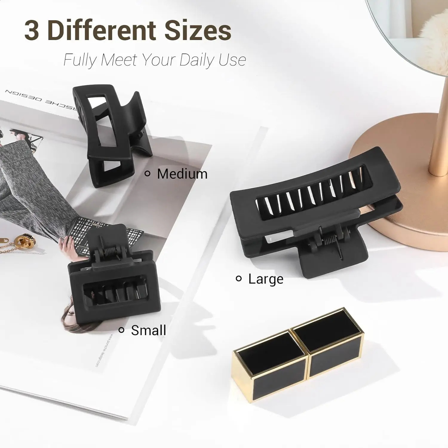 3 Pack Hair Claw Clips Square Rectangular Claw Hair Clips for Women Girls Non-slip Matte Large Medium Small Hair Clips Strong 250120