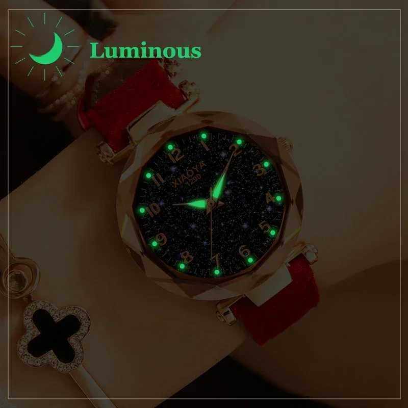 Luxury Starry Sky Watch for Wen Fashion Ladies Quartz Wristwatch Red Leather Waterproof Clock Womens Watch Womens Watch X250203