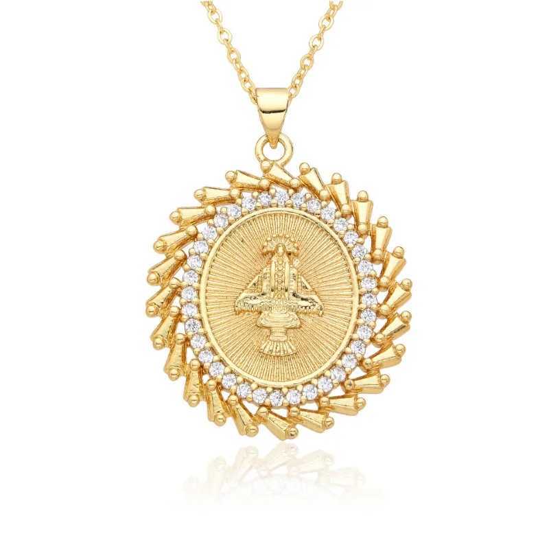 Saint Jude Necklace 14K Gold Plated San Judas Pendant Figaro ChainXJ250121