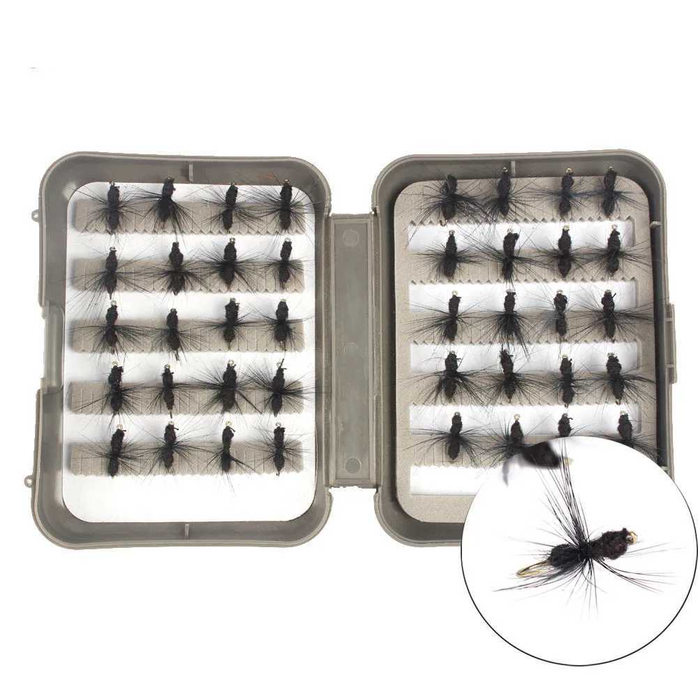 40Pcs/Box Lure Bait Kit Black Red Trout Nymph Fly Fishing Lure Dry/Wet Flies Nymphs Ice Fishing Lures Artificial Bait with BoxedXJ250122