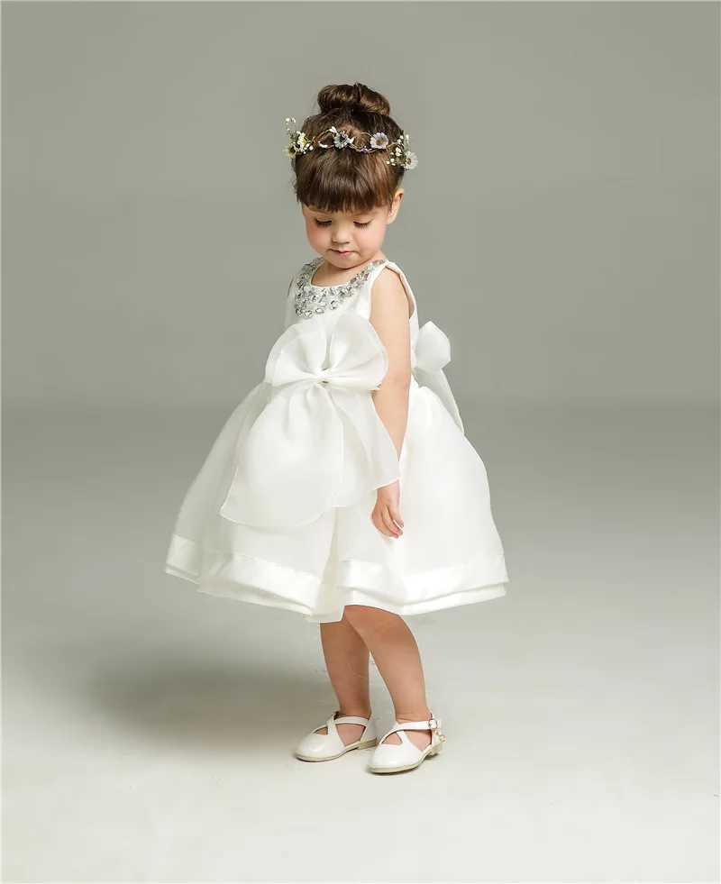 Baby Bath Dress White Wedding Birthday Party Dress Beaded Necklace Preschool Girls Christmas Dress X250203