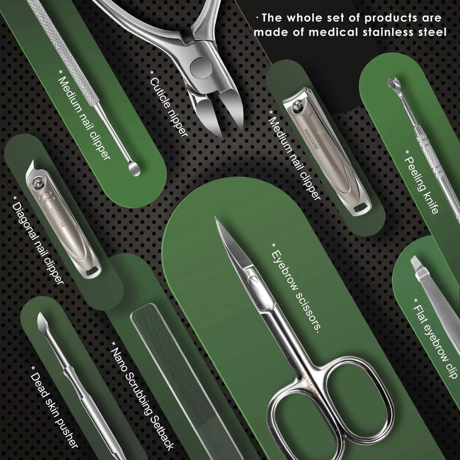 Manicure Set Professional 9 in 1 Nail Clippers Set Stainless Steel Manicure kit With PU Leather Case Fingernail Toenail ClipXJ250116