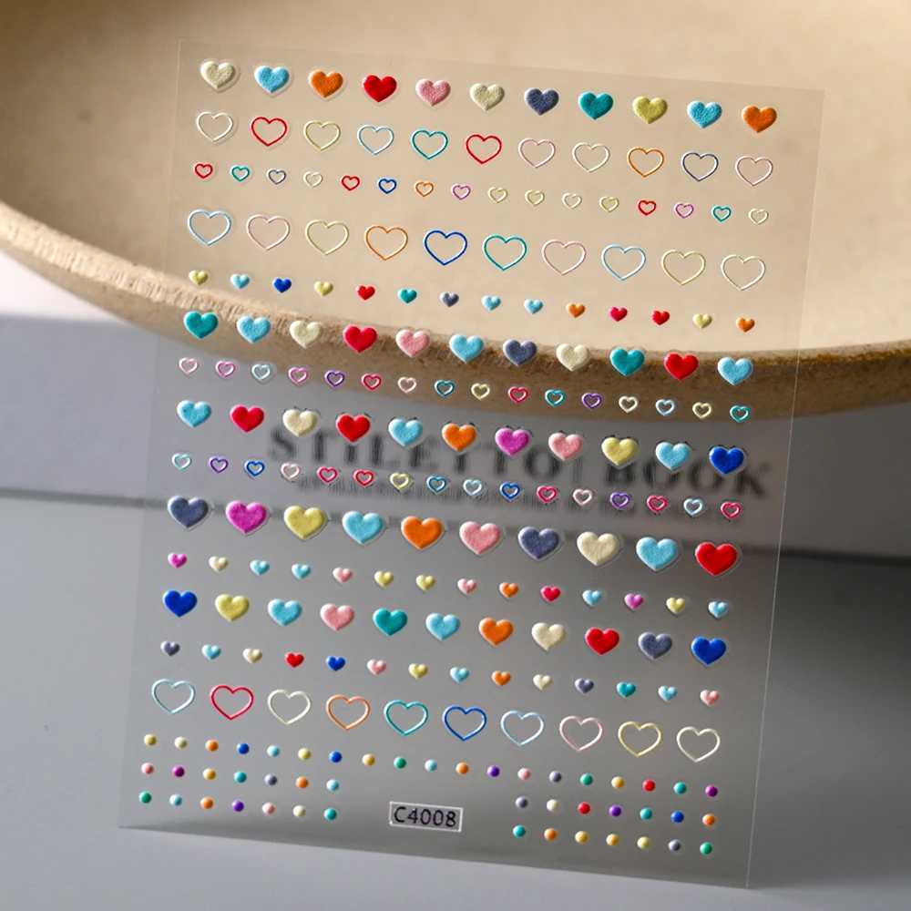 5D Embossed Macaroon Stars Decals Rainbow Heart Love 3D Nail Art Sticker Dopamine Lines Self-Adhesie Sliders For Summer ManicureXJ250120